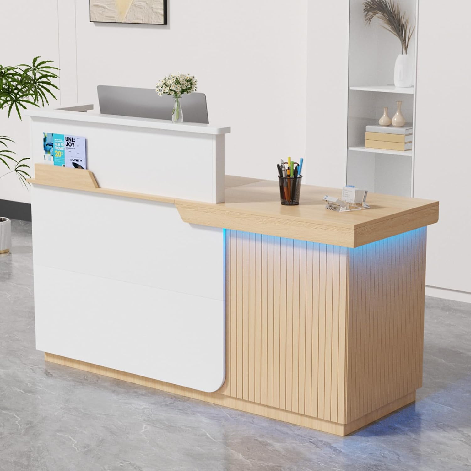 Reception Desk Counter - Modern Reception Desk with LED, 63”
