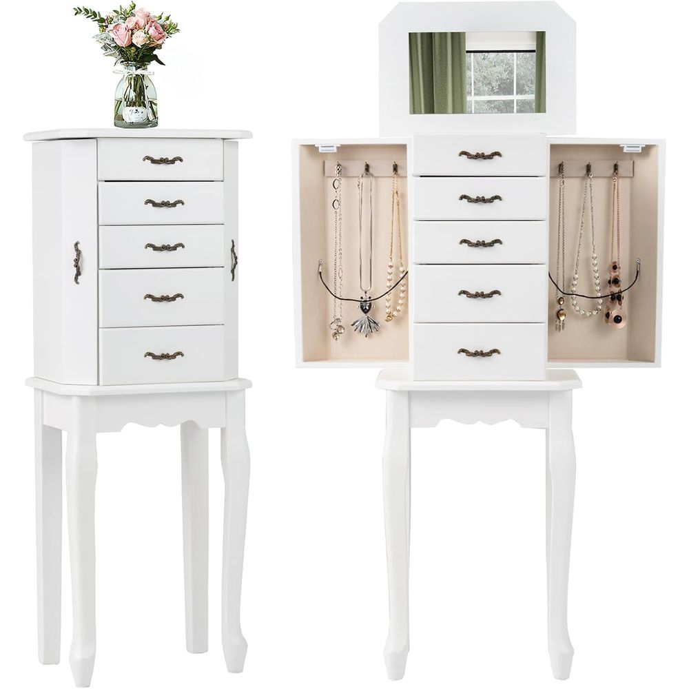 Drawer Organizer Tray - White Standing Jewelry Armoire with Lip