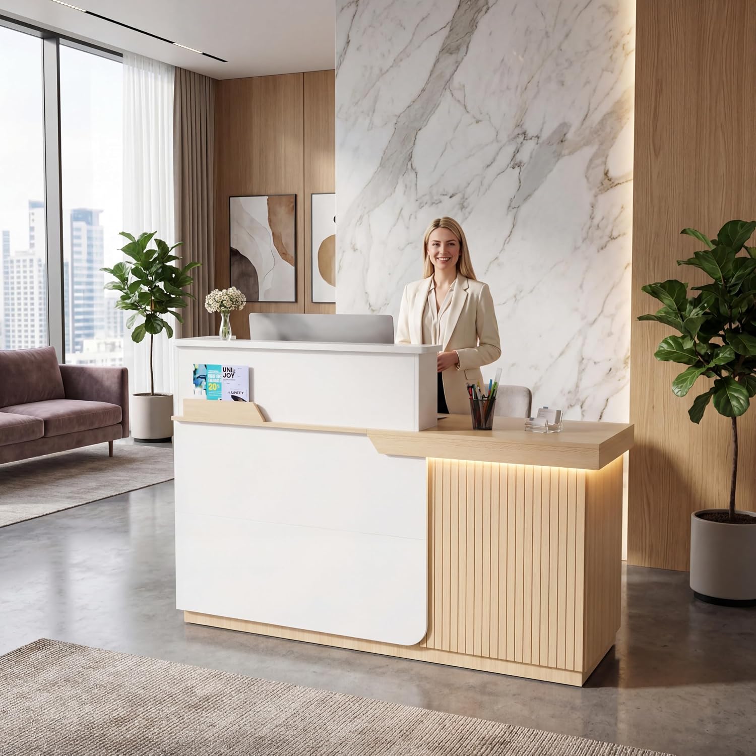 Modern Reception Desk with LED - Reception Desk Counter ulasan dan harga