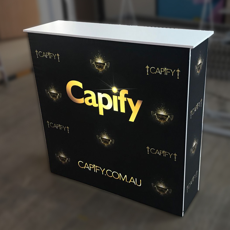 Aluminum Backlit Pop up Trade  - Reception Desk Counter ulasan dan harga