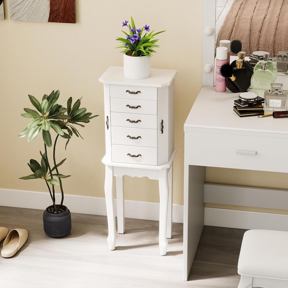 White Standing Jewelry Armoire - Drawer Organizer Tray ulasan dan harga
