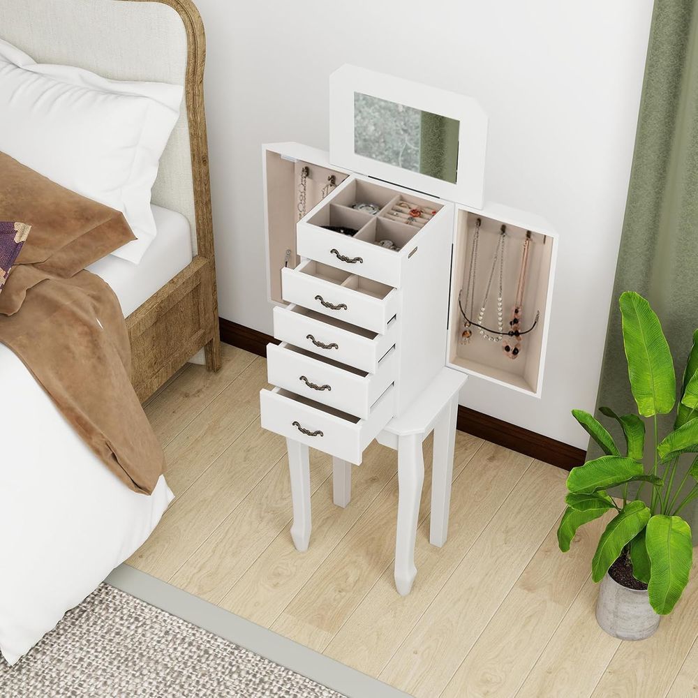 White Standing Jewelry Armoire - Drawer Organizer Tray ulasan dan harga