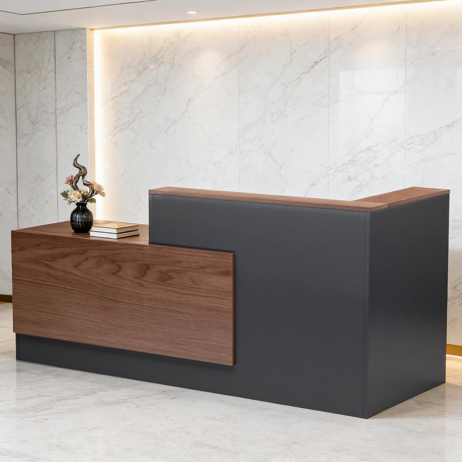 L-Shaped Modern Large Wooden C - Reception Desk Counter ulasan dan harga