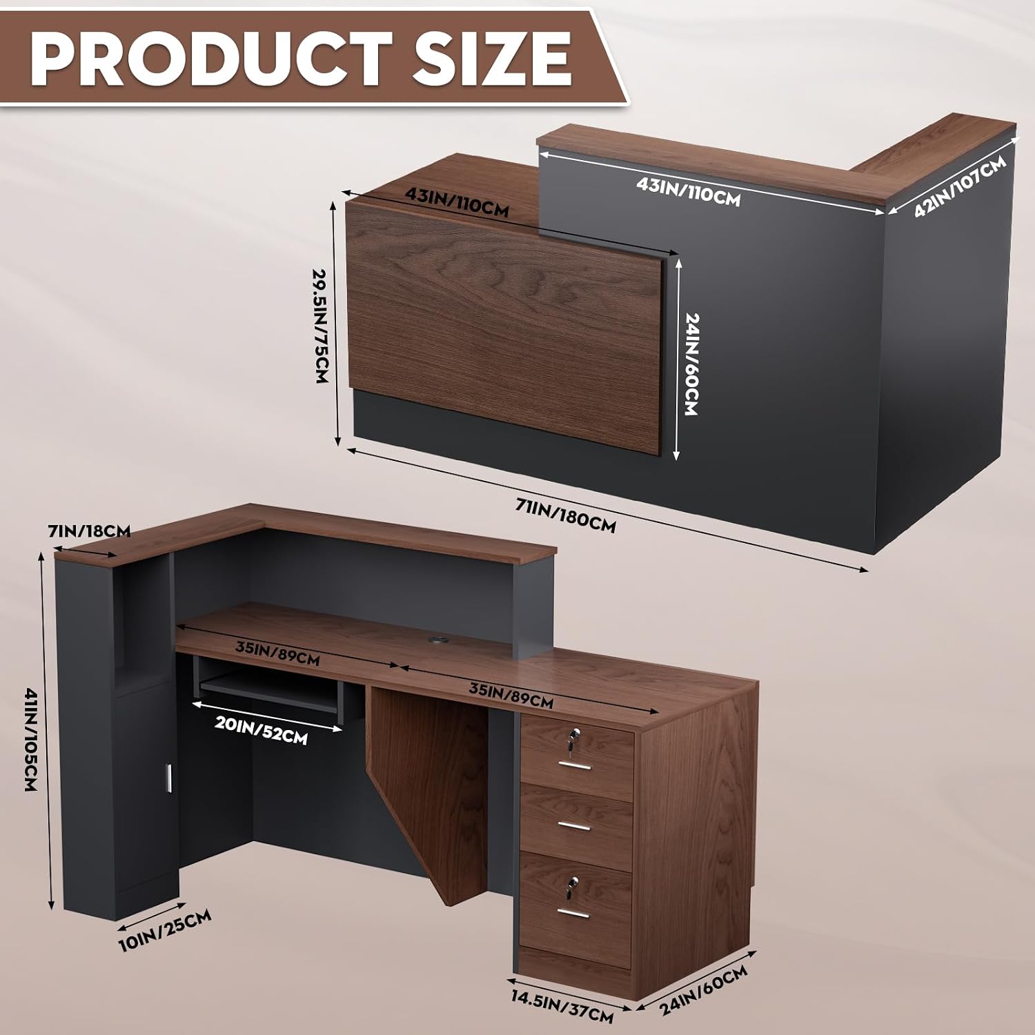 L-Shaped Modern Large Wooden C - Reception Desk Counter ulasan dan harga