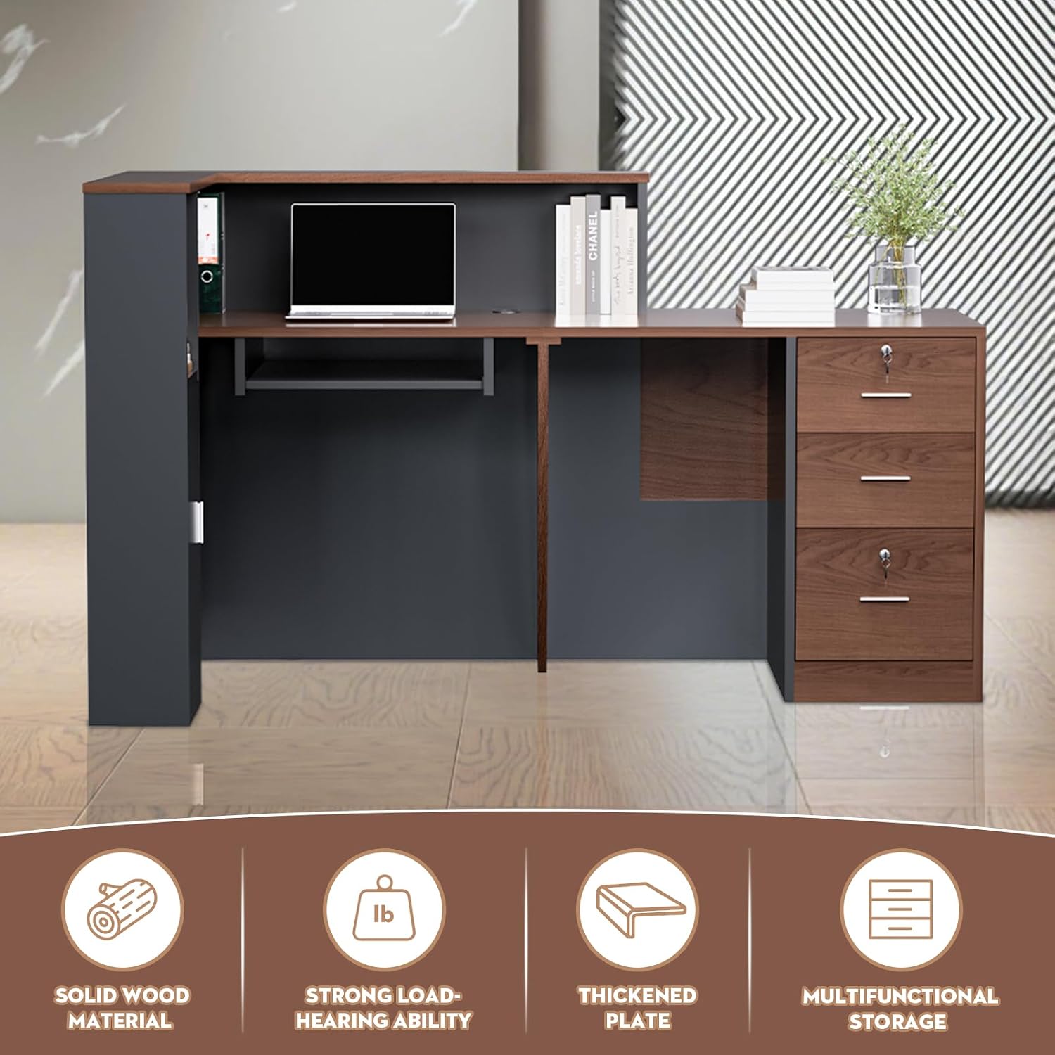 L-Shaped Modern Large Wooden C - Reception Desk Counter ulasan dan harga